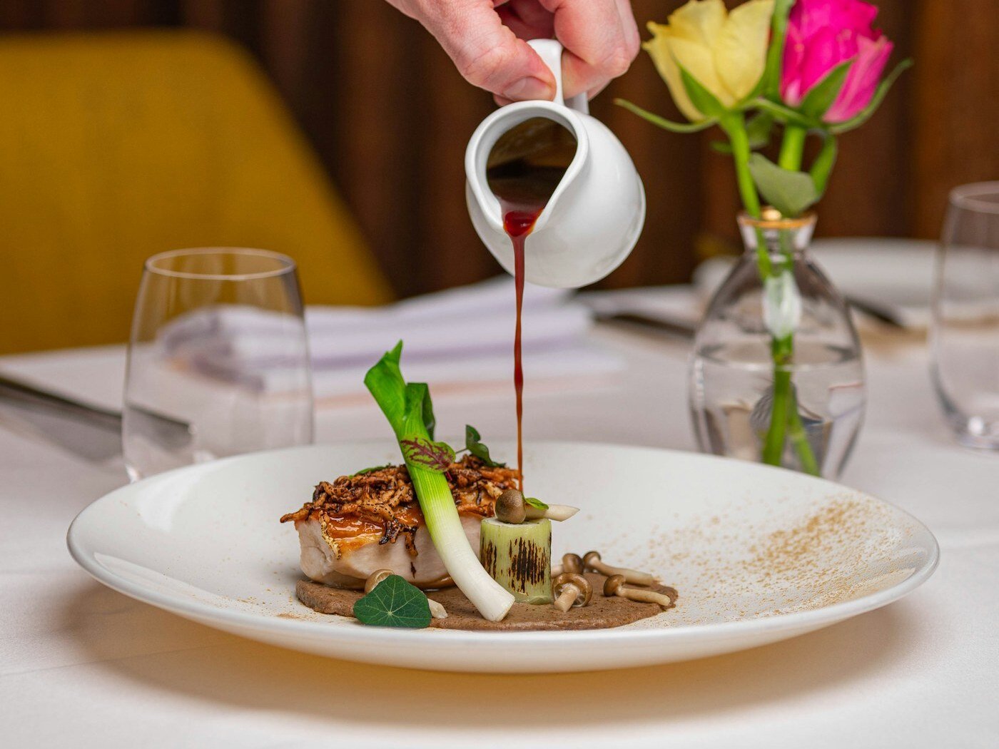 Roast chicken with woodland mushrooms and garden herbs