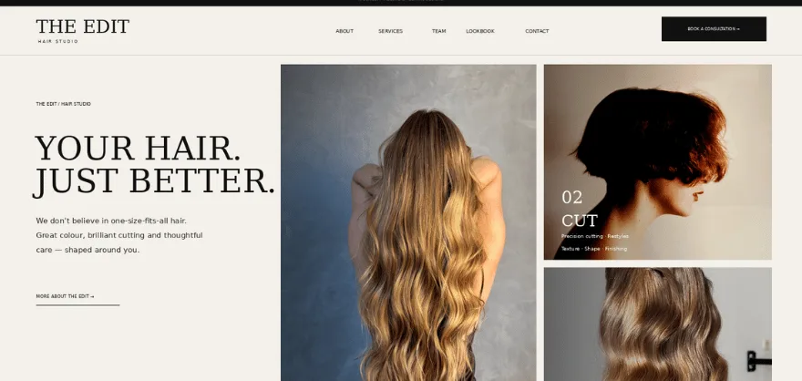 The Edit Hair Studio — hair salon website concept homepage