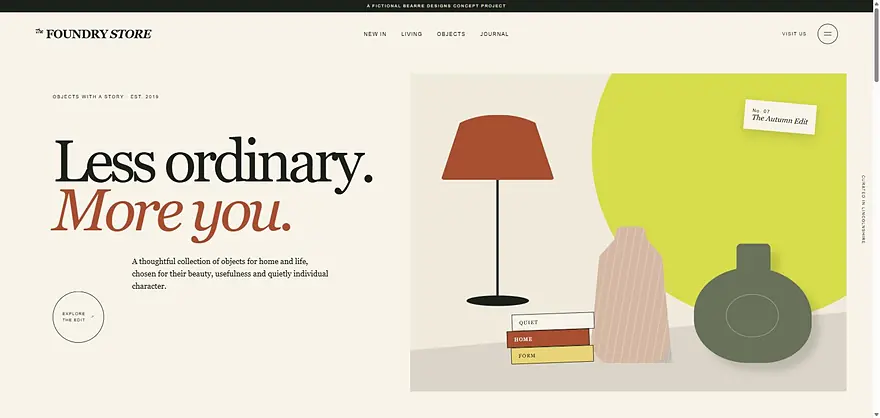 The Foundry Store — lifestyle and homeware website concept homepage