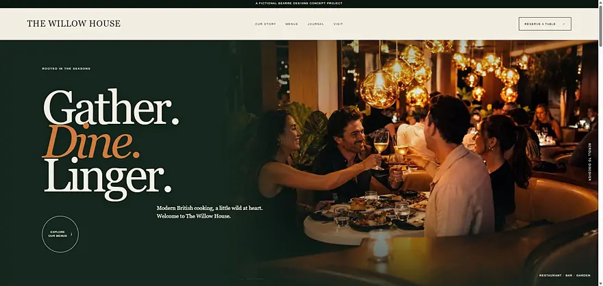 The Willow House — restaurant website concept homepage